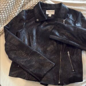 Marrakesh Distressed Faux Black Leather Jacket-size L-like new